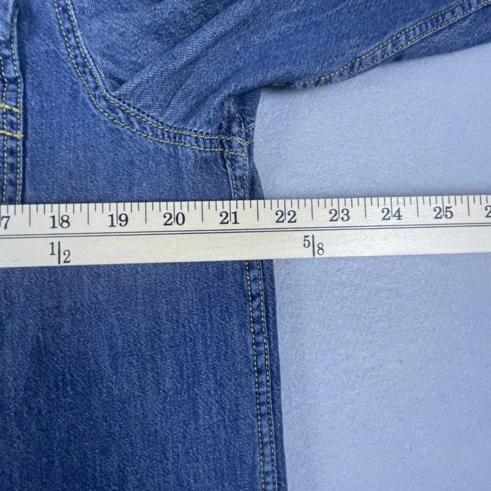 True Religion Denim Shirt Mens L Blue Chambray Shirt Western Horseshoe Pockets